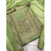 Chanderi and Santon Ladies Suit Green Colour